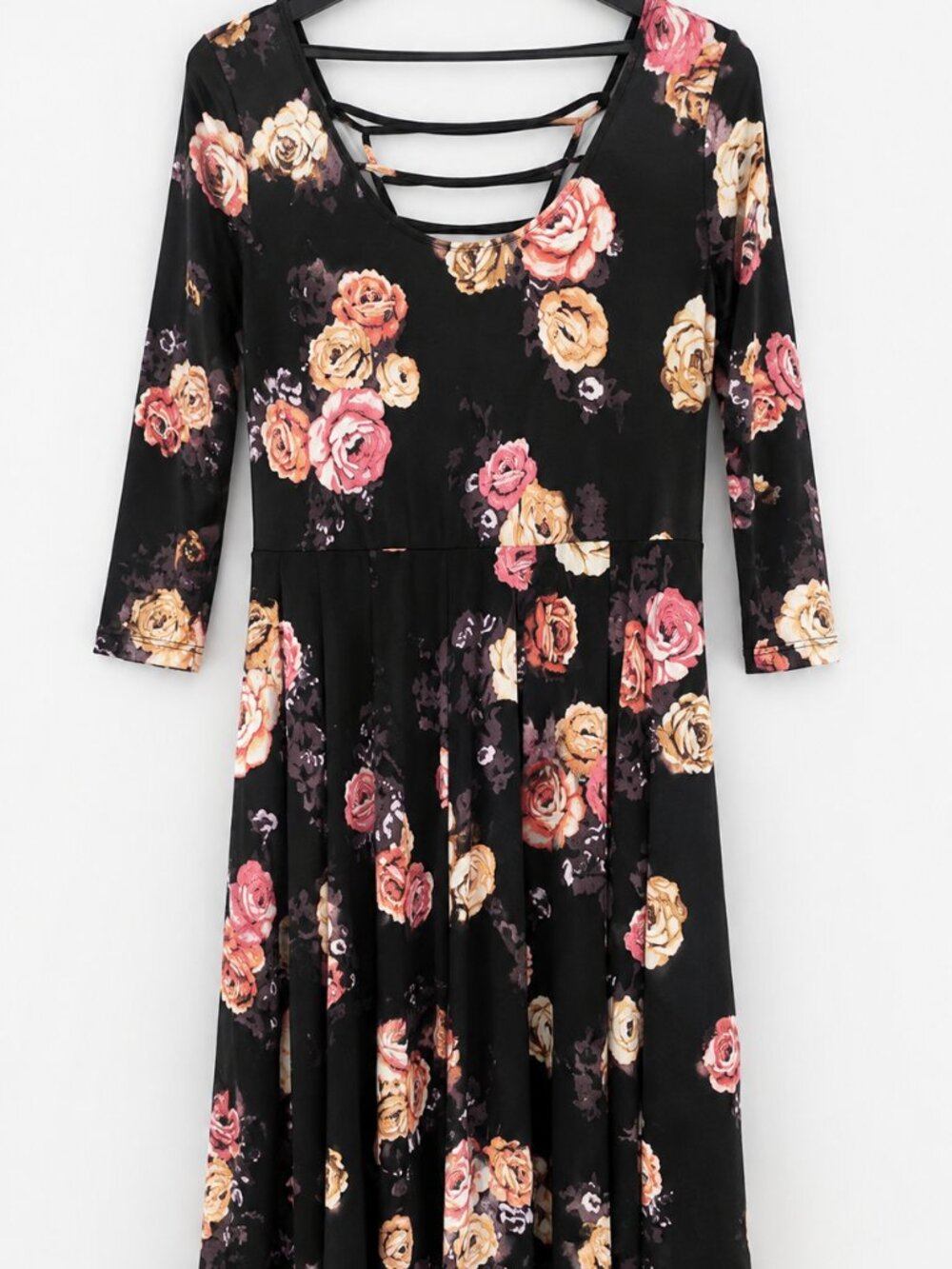 Torrid Floral Skater Dress Size 1 Black Rose Print Lattice Back